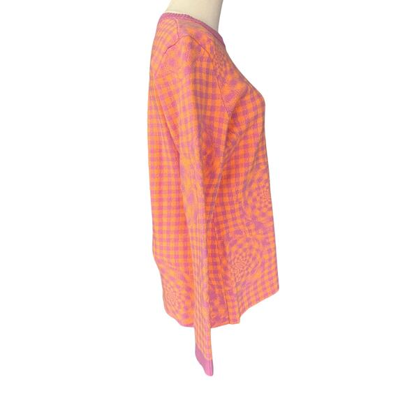 Brandon Maxwell Floral Gingham‎ Wool Crewneck Sweater Pink Orange Size Large - Picture 6 of 9